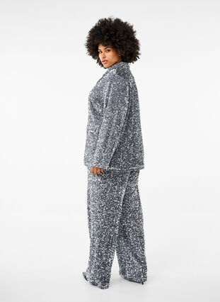 Zizzi Vide paljettbukser med høy midje, Silver, Model image number 1