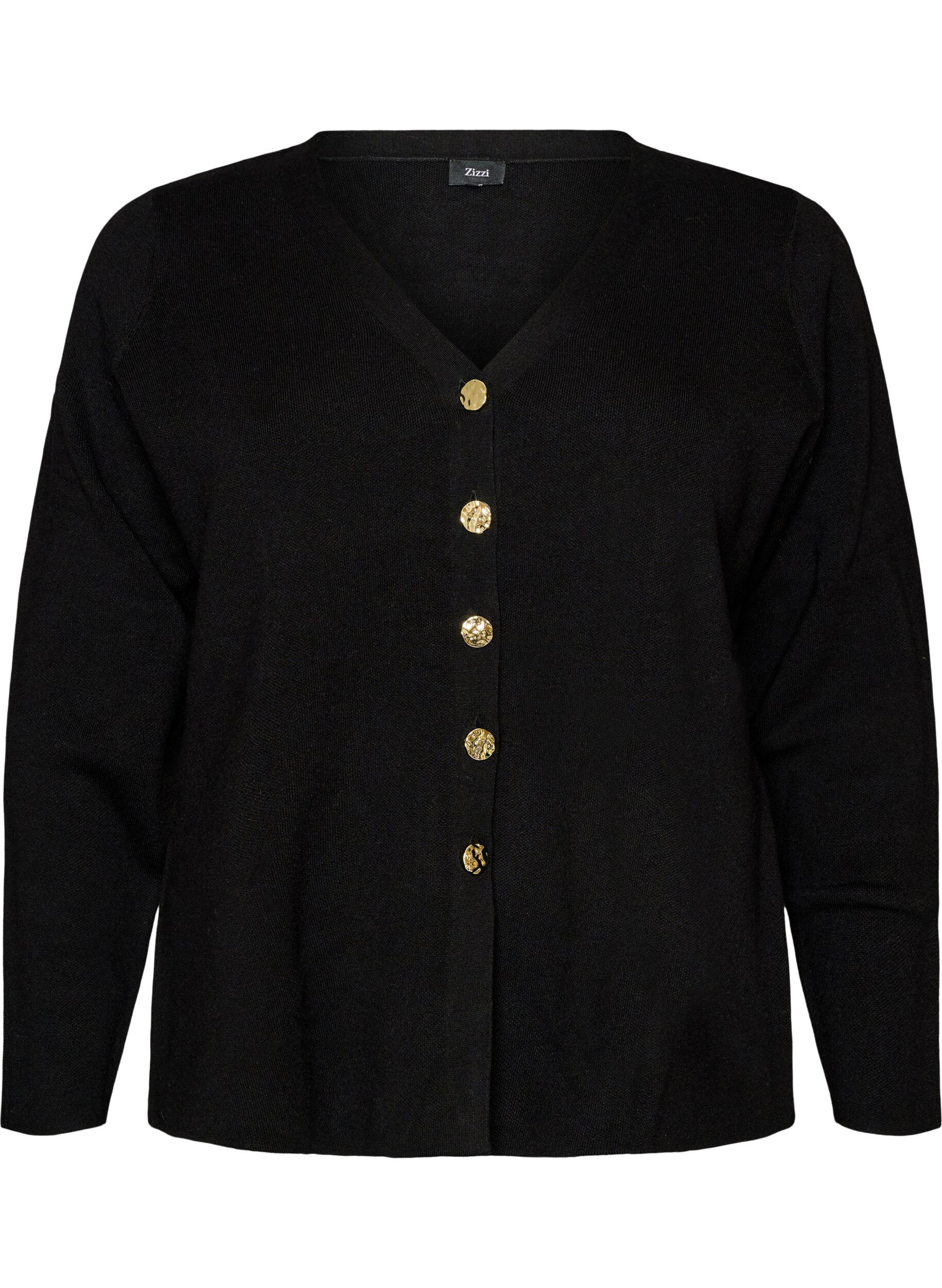 Finstrikket cardigan med dekorative knapper