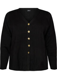 Finstrikket cardigan med dekorative knapper, Svart
