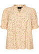Bluse i viskose med blomstertrykk, korte ermer og volangkrage, Gul, Packshot image number 0