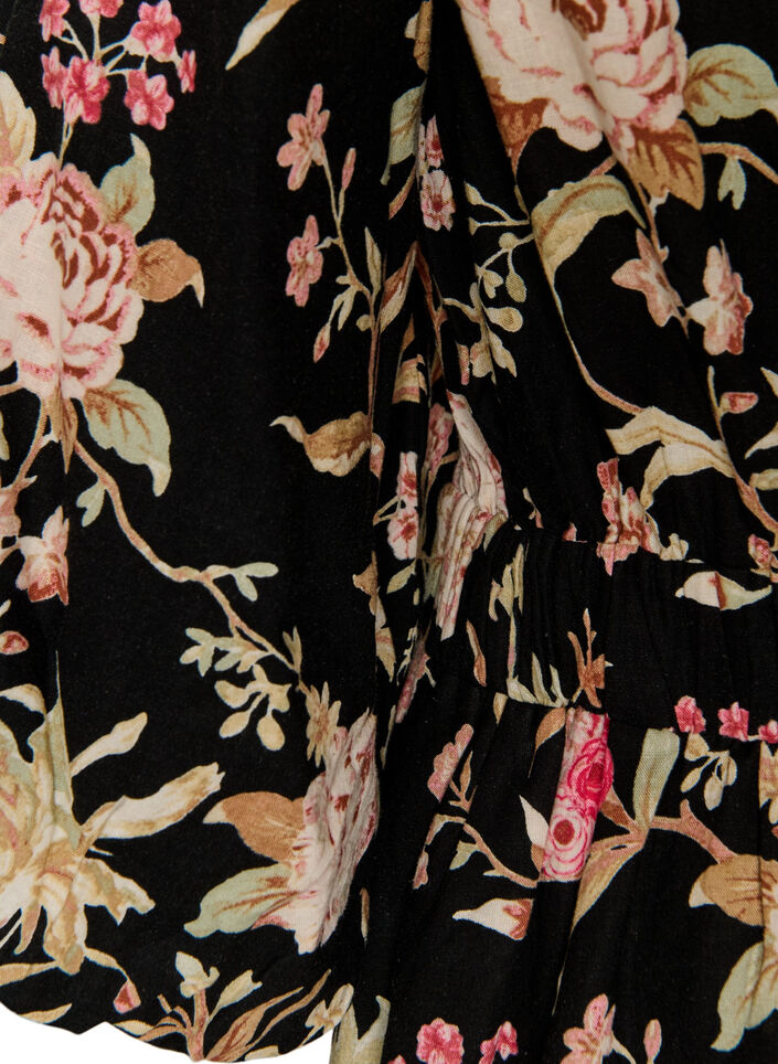 Blomstrete kjole i lin og viskose med empire-linje, Svart, Packshot image number 3