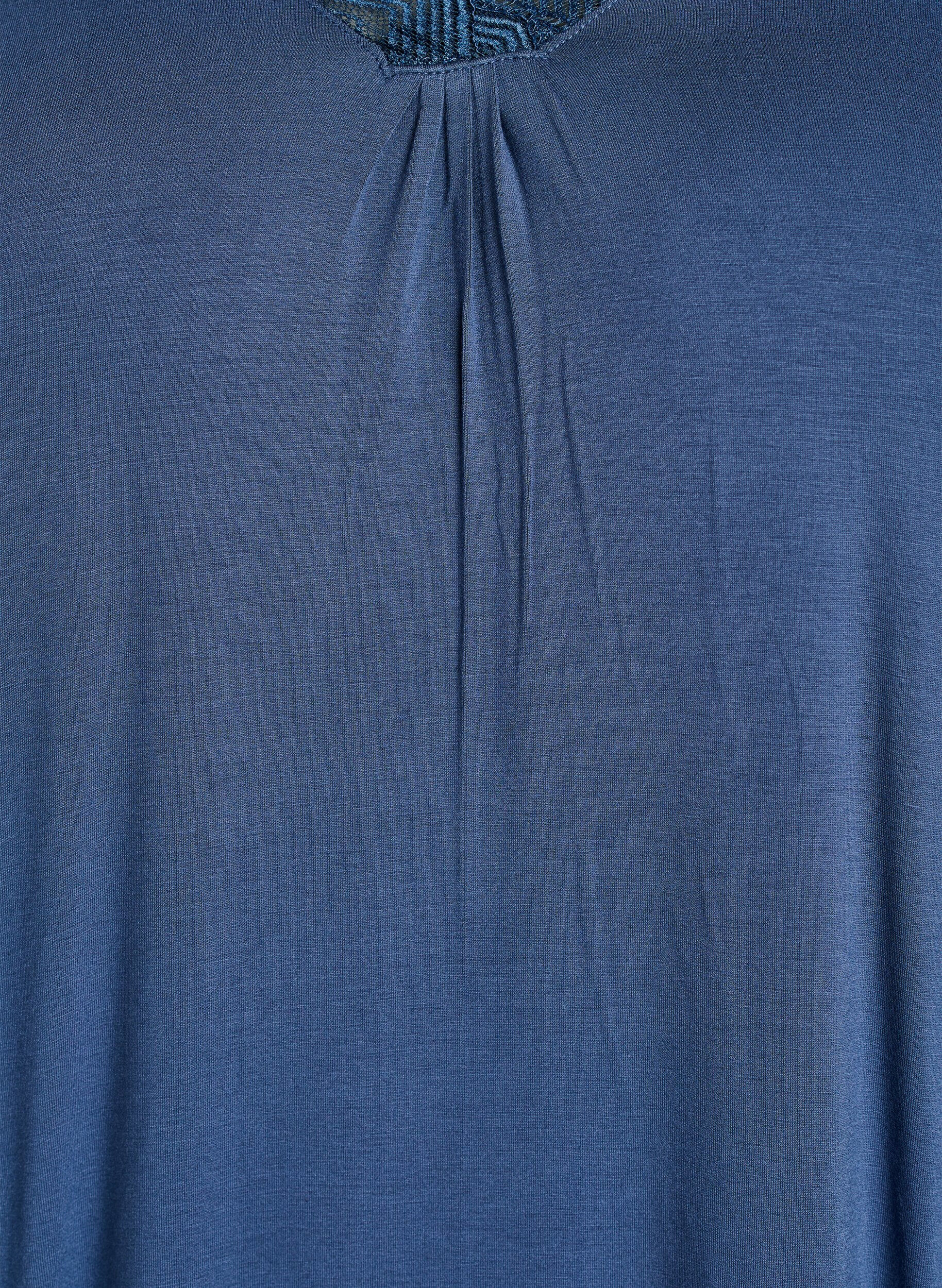 Zizzi Viskose nattkjole med korte ermer og blonderkant, Bl&aring;, Packshot image number 2