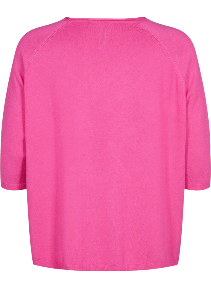 Strikket bluse i viskose med 3/4 ermer, Raspberry Rose, Packshot image number 1
