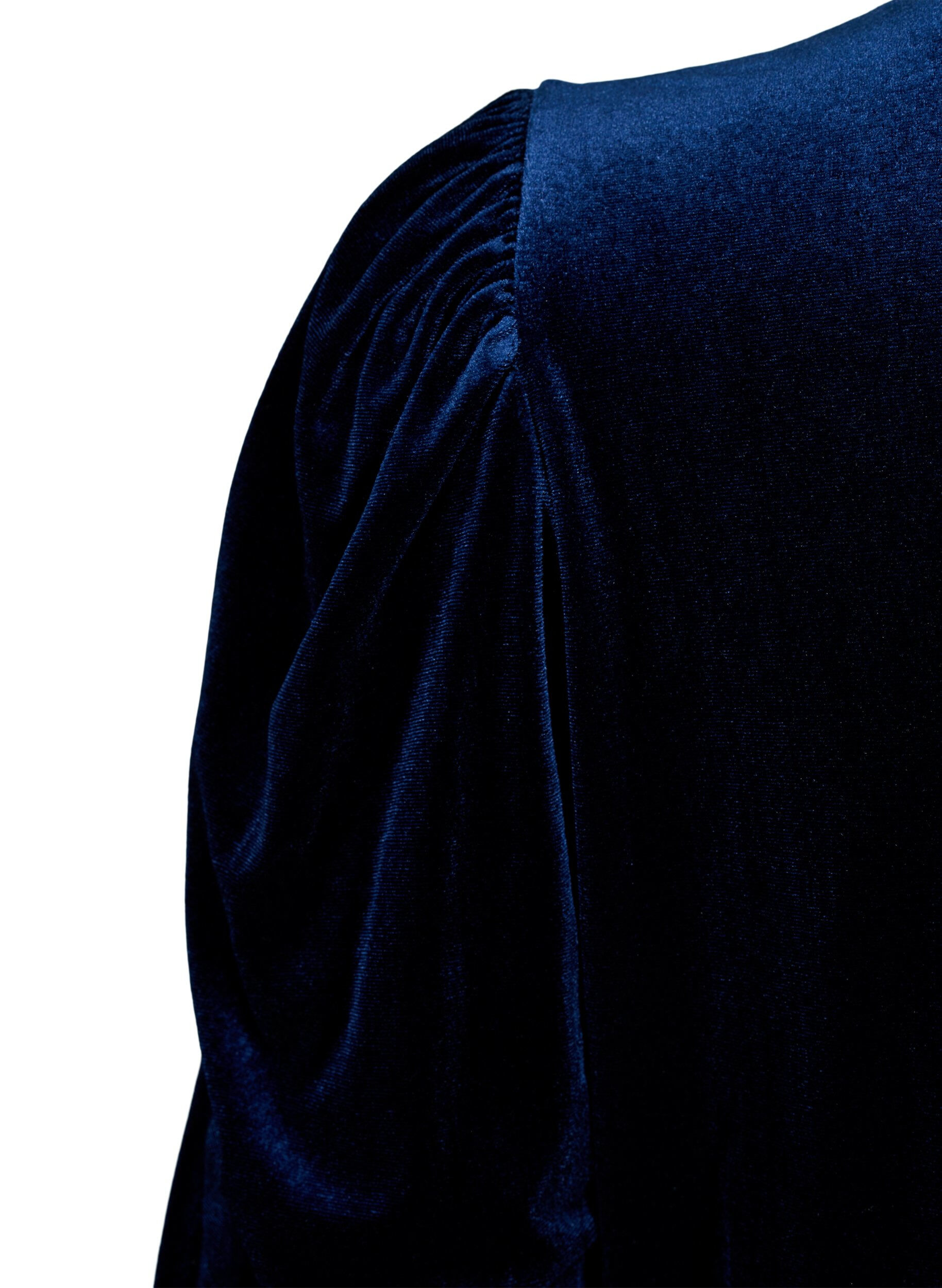 Zizzi Velurkjole med rysjekrage og trekvartlange ermer, Navy Blazer, Packshot image number 3