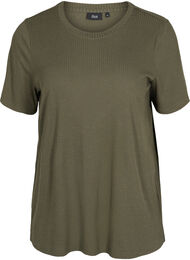 Kortermet T-skjorte i et ribbet materiale, Dusty Olive