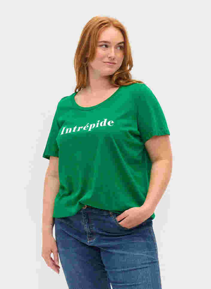 T-skjorte i bomull med tekst på brystet, Jolly Green, Model image number 0