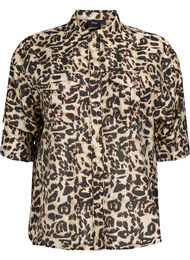 Løs skjorte med dyreprint og brystlommer, Leopard AOP