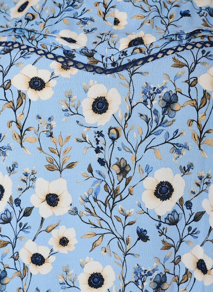 Bluse med blomstertrykk og korte ermer, Bl&aring;, Packshot image number 2