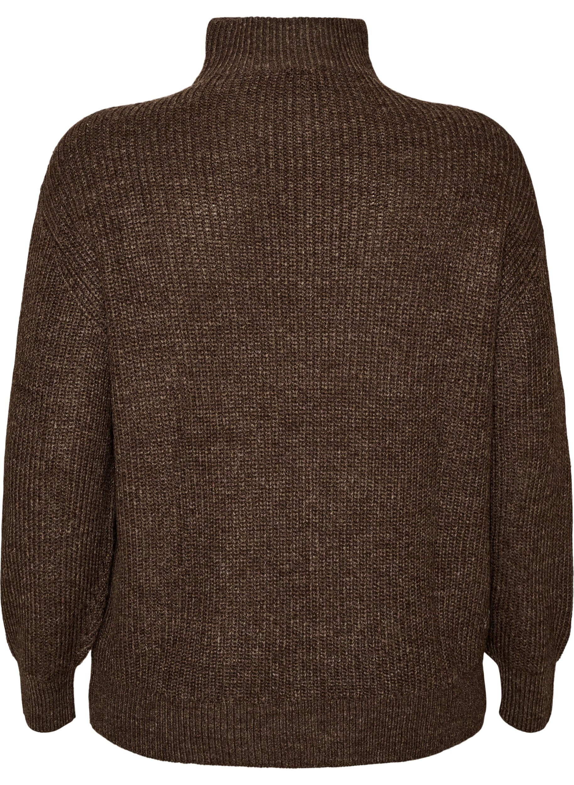 ZizziStrikket genser med h&oslash;y hals og glidel&aring;s, Brun, Packshot image number 1