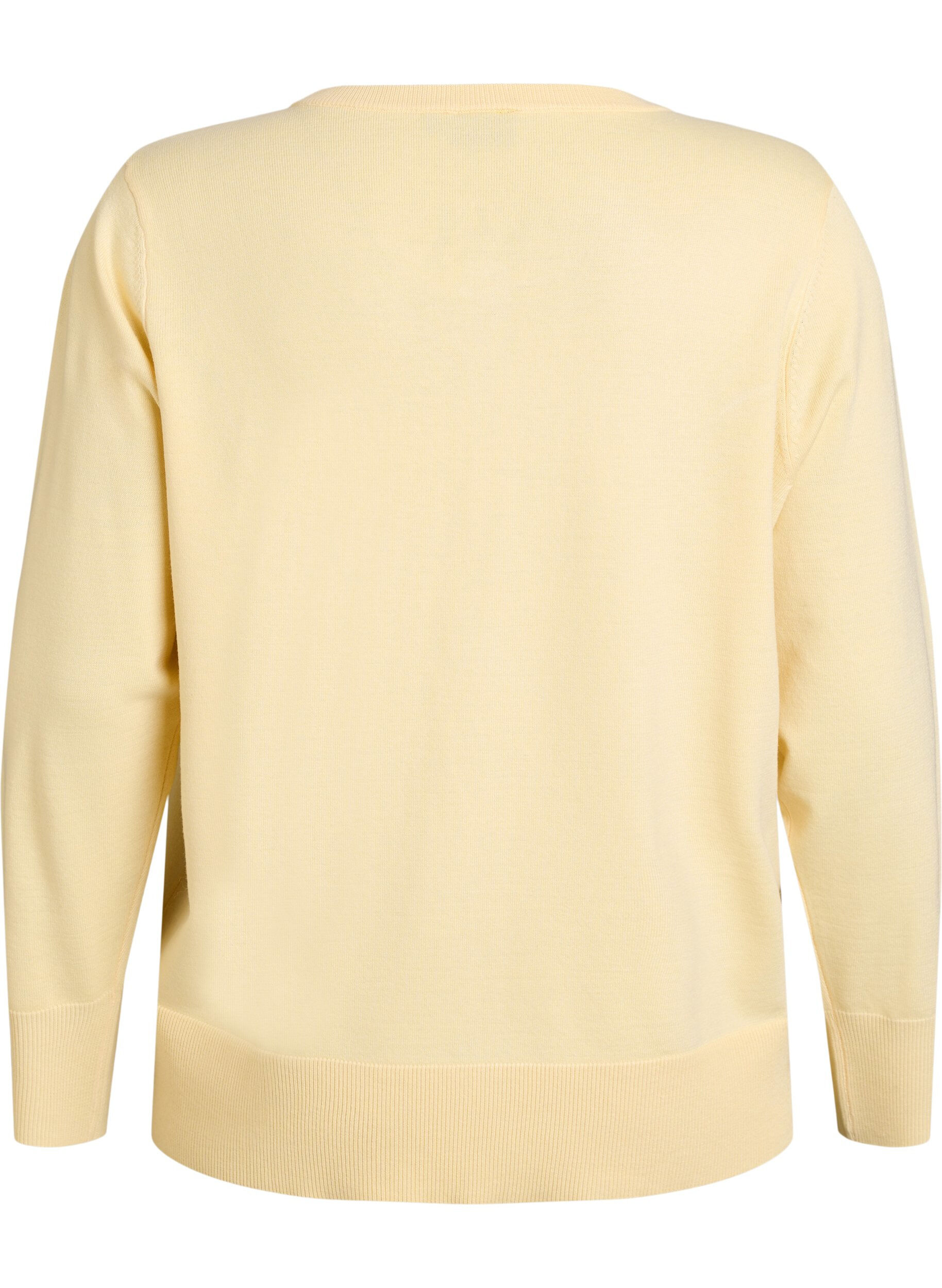 ZizziFinstrikket cardigan med rund hals, Gul, Packshot image number 1