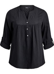 Bluse i bomullsmuslin med broderie anglaise, Svart
