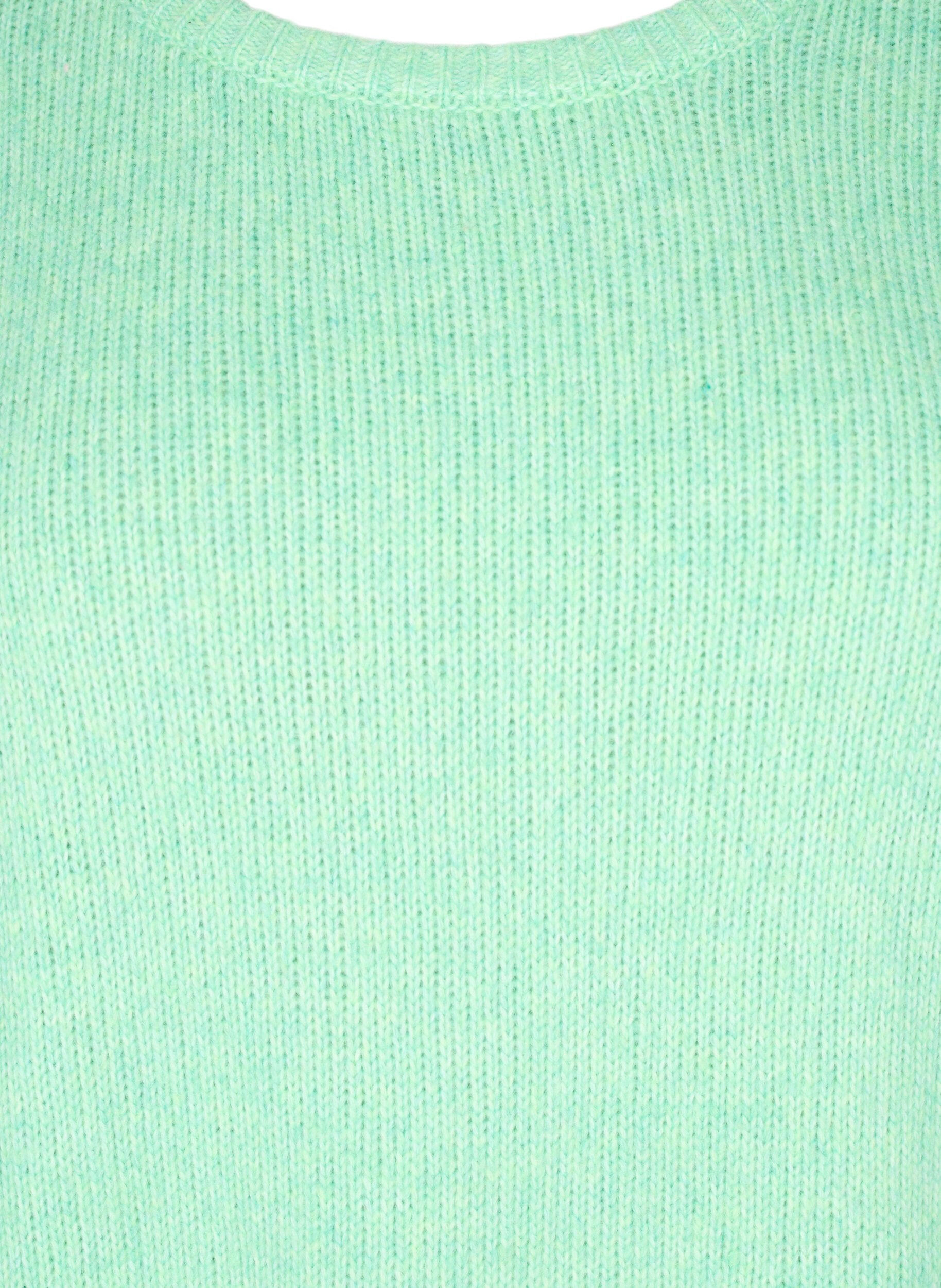 Zizzi Langermet strikket genser med ull og rund hals, Light G. Green Mel., Packshot image number 2