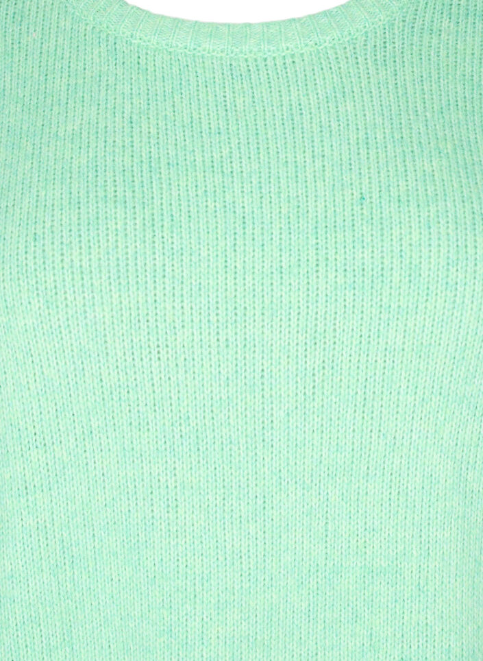 Langermet strikket genser med ull og rund hals, Light G. Green Mel., Packshot image number 2