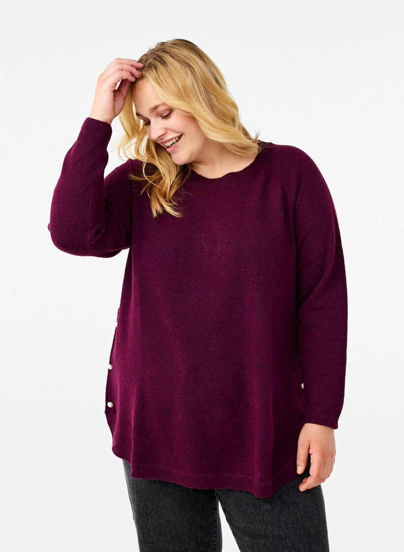 Strikket bluse med perledetaljer, Potent P. Black Mel., Model image number 0