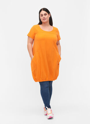 Kortermet kjole i bomull, Orange Tiger, Model image number 2