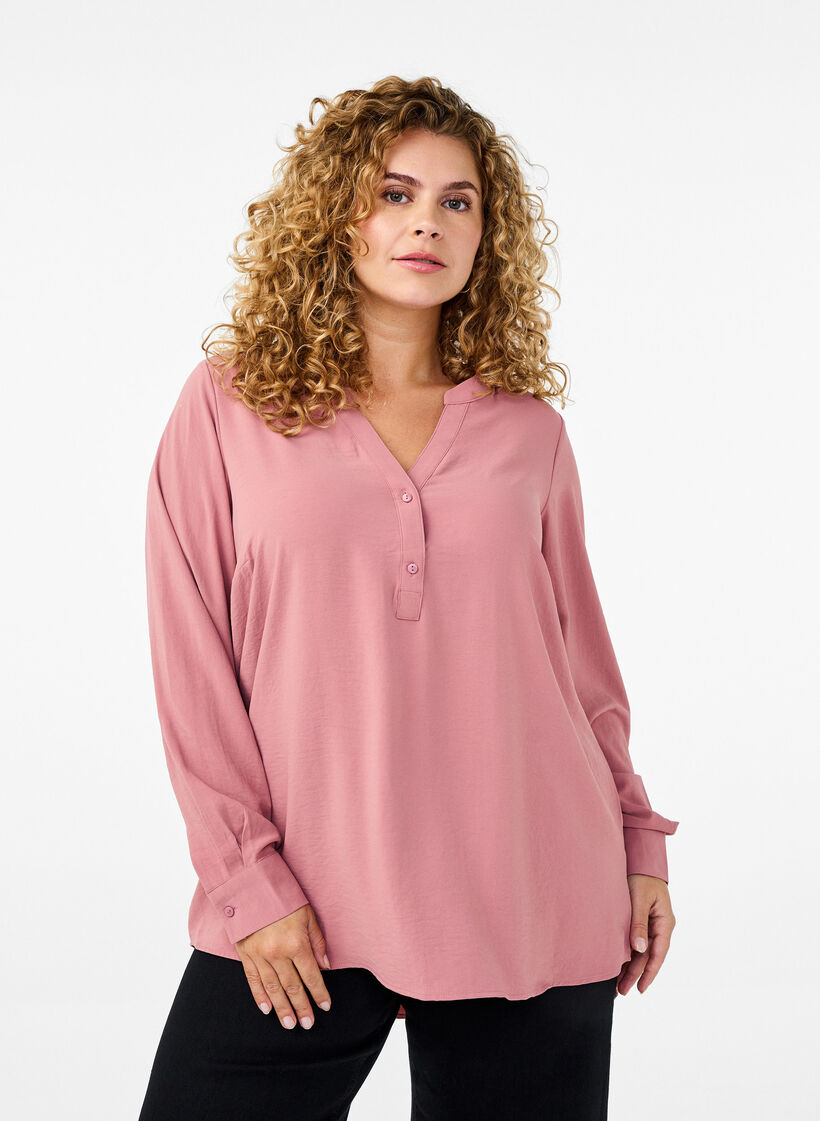 FLASH - Skjortebluse med lange ermer, Rosa, Model image number 0