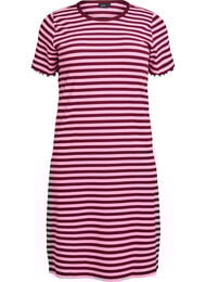 Knelang T-skjortekjole i ribbet jersey, Tawny Port Stripe