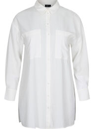 Lang viskoseskjorte med lommer og splitt, White