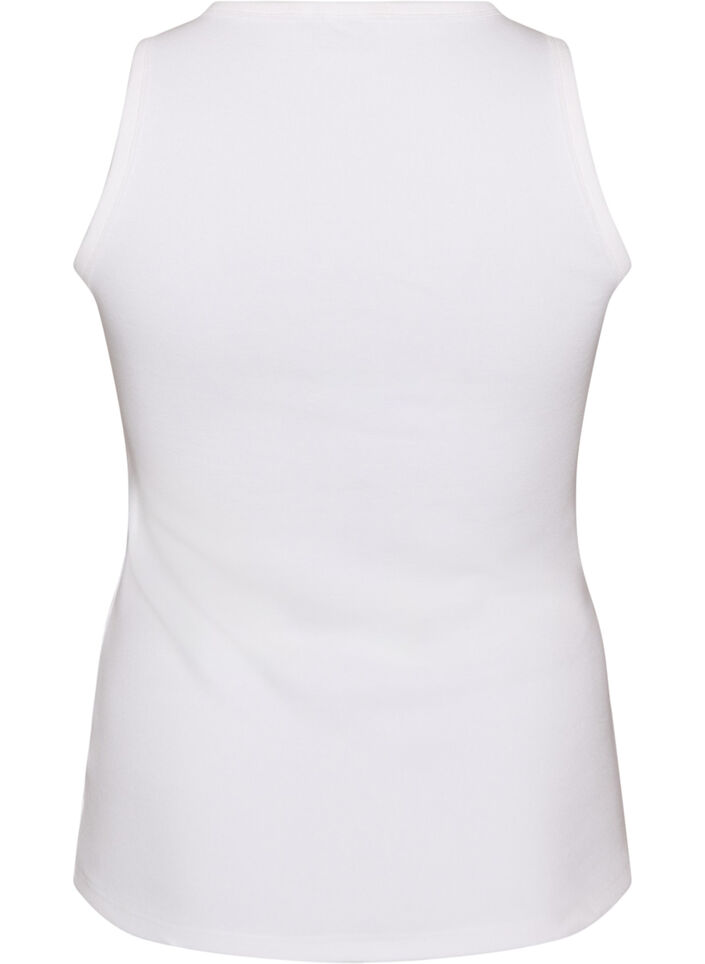 Ribbet topp i bomull med h&oslash;y hals, Hvit, Packshot image number 1