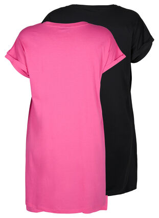 Zizzi 2-pack bomullskjole med korte ermer, Shocking Pink/Black, Packshot image number 1