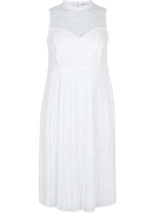 Kjole uten ermer med blonder og plisseringer, Star White, Packshot image number 0