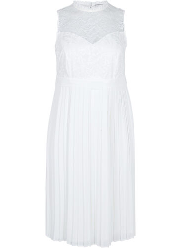 Brudekjole med blonder og plissé, Star White, Packshot image number 0