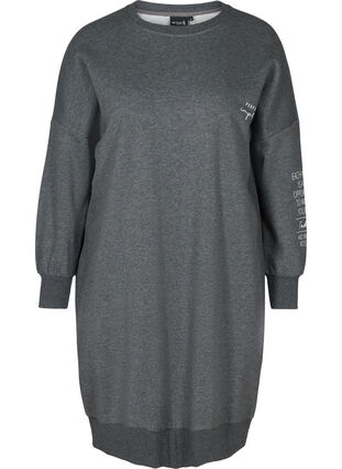 Melert kjole med rund hals, Dark Grey Melange, Packshot image number 0