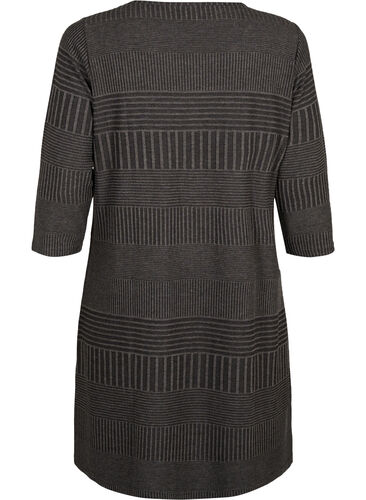 Kjole med 3/4-lange ermer og stripemønster, Dark Grey Mélange, Packshot image number 1