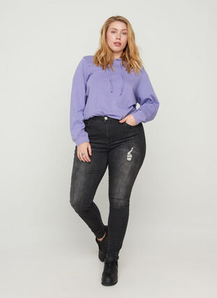 Amy jeans med slitte detaljer, Grey Denim, Model image number 0