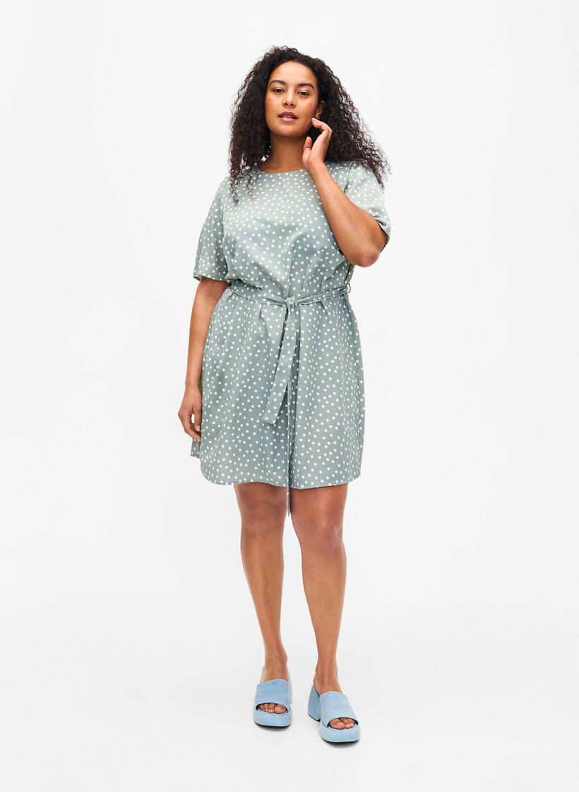 FLASH - Kortermet kjole med belte, Iceberg Green Dot, Model image number 2