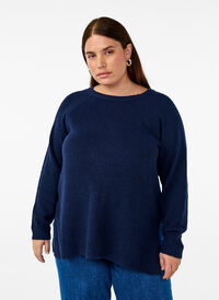 Strikket bluse med rund hals, Naval Academy Mel. Strikket bluse med rund hals, Naval Academy Mel., Model