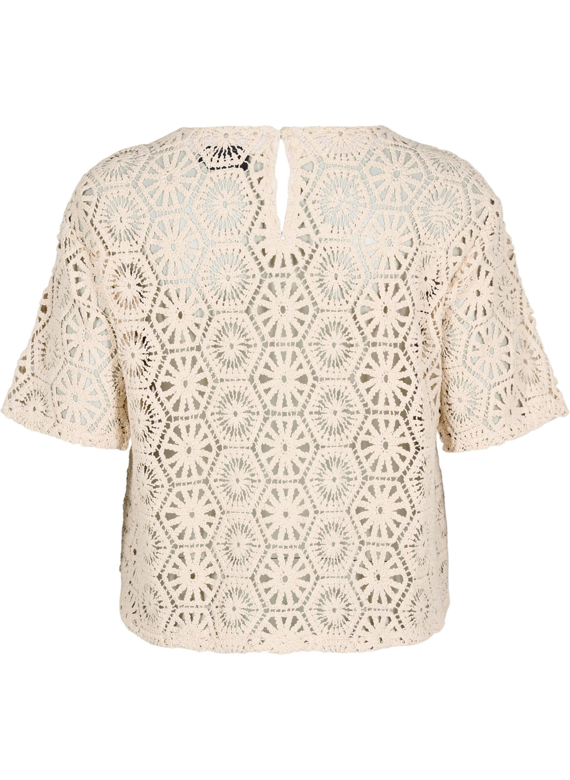 Zizzi Heklet bluse med korte ermer, Beige, Packshot image number 1