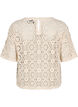 Heklet bluse med korte ermer, Beige, Packshot image number 1