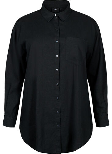 Lang skjorte i lin-viskoseblanding, Black, Packshot image number 0