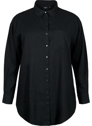 Lang skjorte i lin og viskoseblanding, Black, Packshot image number 0