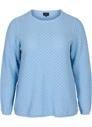 Strikkebluse i økologisk bomull med lange ermer, Chambray Blue
