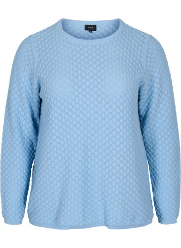 Strikkebluse i økologisk bomull med lange ermer, Chambray Blue, Packshot image number 0