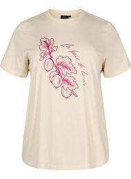 Bomulls T-skjorte med trykk, SandShell w.Red Leaf