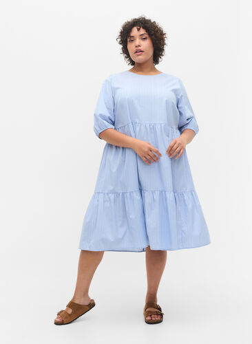 Stripete kjole med korte puffermer, Blue As Sample, Model image number 2