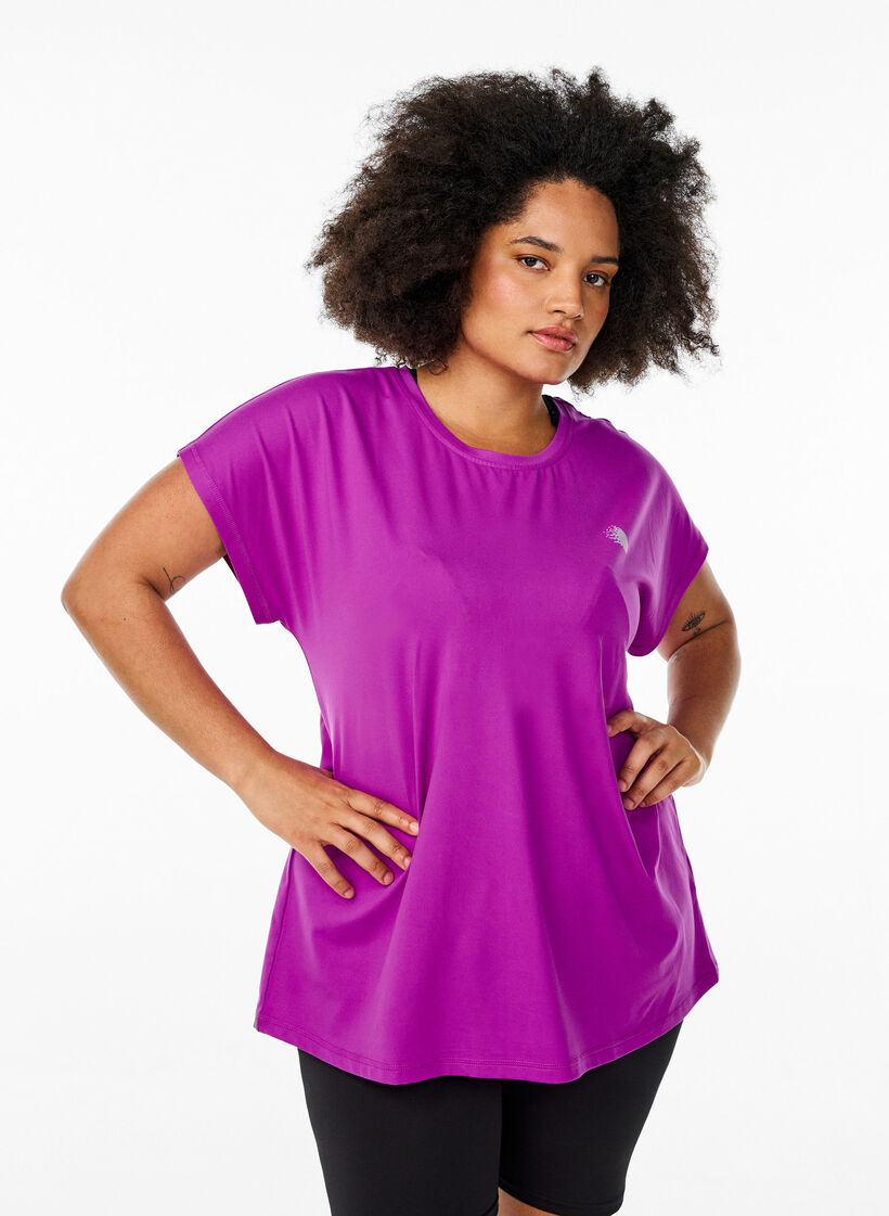 Ensfarget trenings-T-skjorte, Purple Cactus Flower, Model
