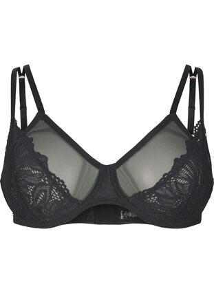 Zizzi Bh med full dekning, blonder og mesh, Black, Packshot image number 0