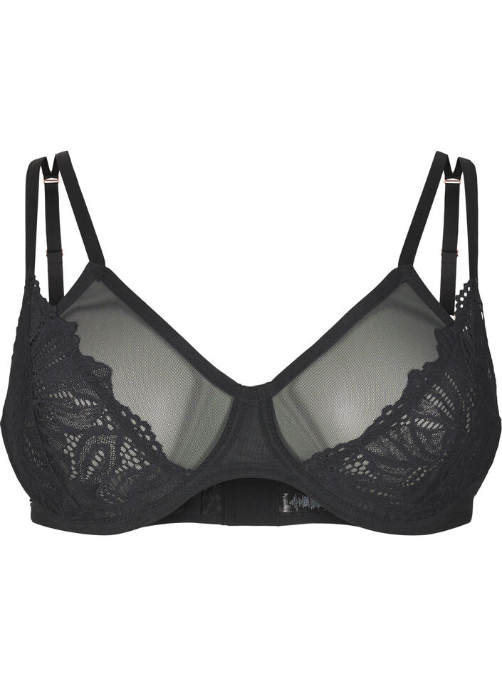 Bh med full dekning, blonder og mesh, Black, Packshot image number 0