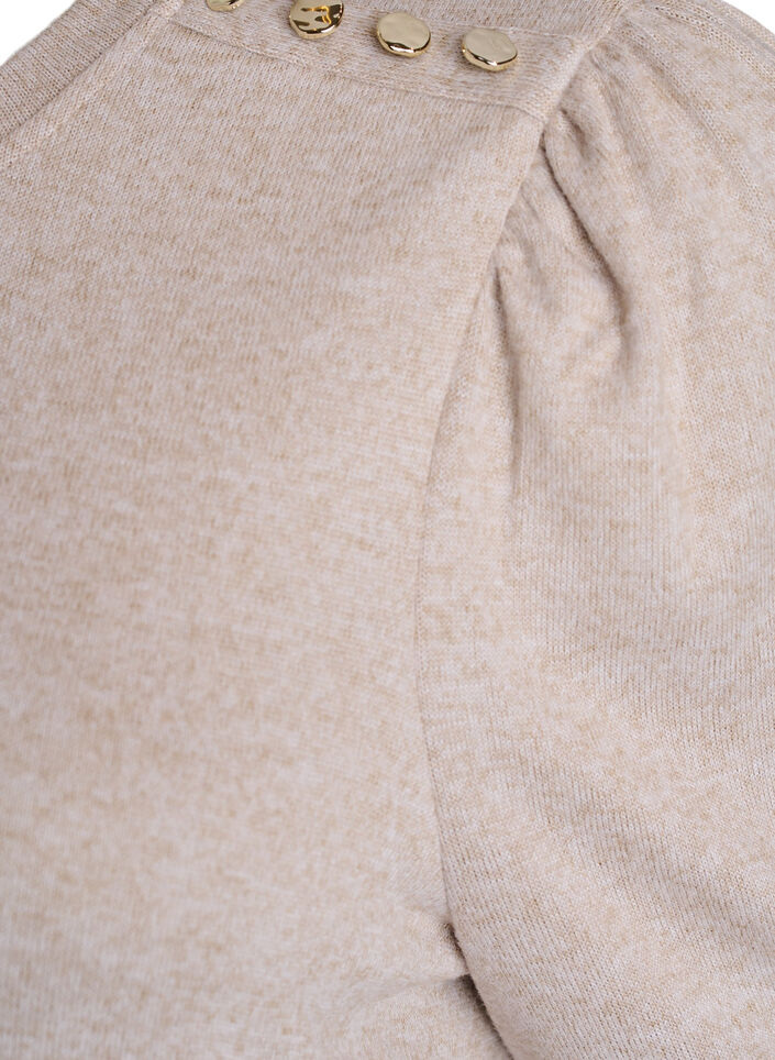 Bluse med knappedetaljer og korte puffermer, Beige, Packshot image number 3
