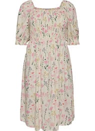 Blomstrete sommerkjole i viskose, Vanilje