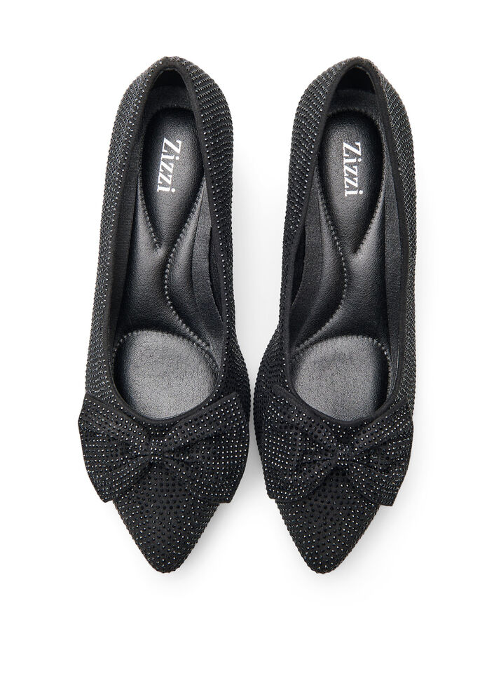 Wide fit - Pumps med sløyfe og rhinesteiner, Black, Packshot
