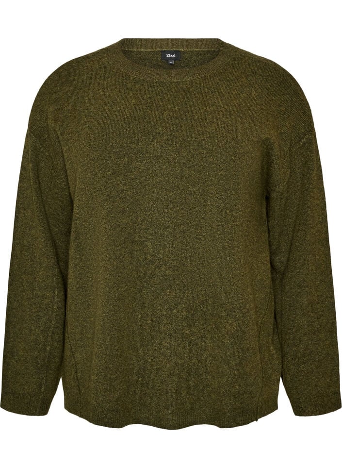 L&oslash;s strikkegenser med markante s&oslash;mmer, Gr&oslash;nn, Packshot image number 0