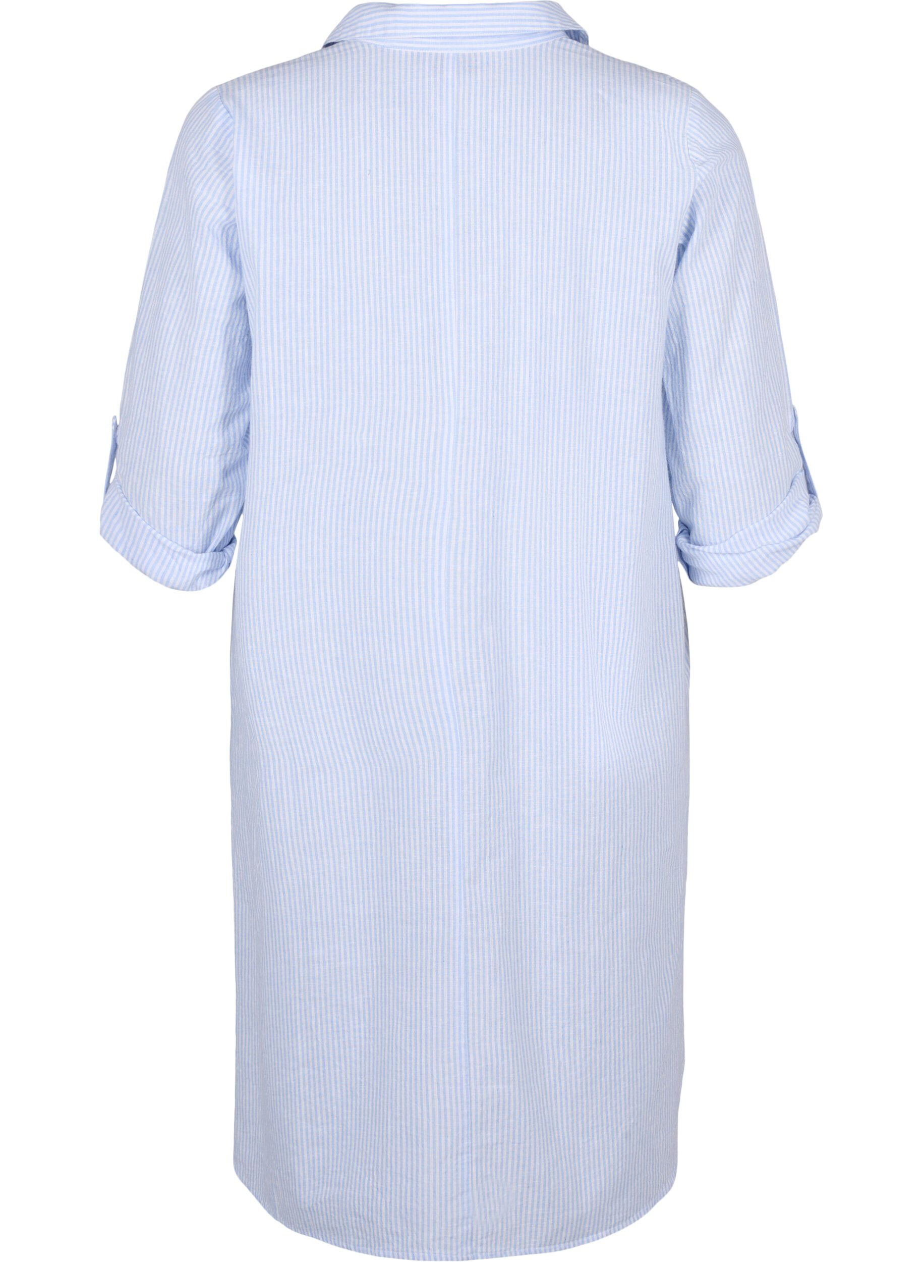 Zizzi Stripet kjole i bomull og lin, Serenity Wh. Stripe, Packshot image number 1