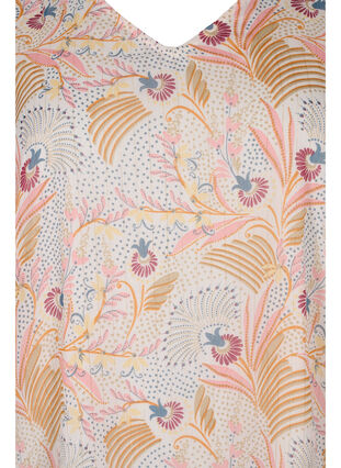 Blomstrete bluse med lange ermer og V-hals, Yellow/Pink AOP, Packshot image number 2