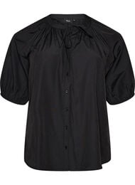 Skjortebluse med knappelukking og knytebelte, Svart