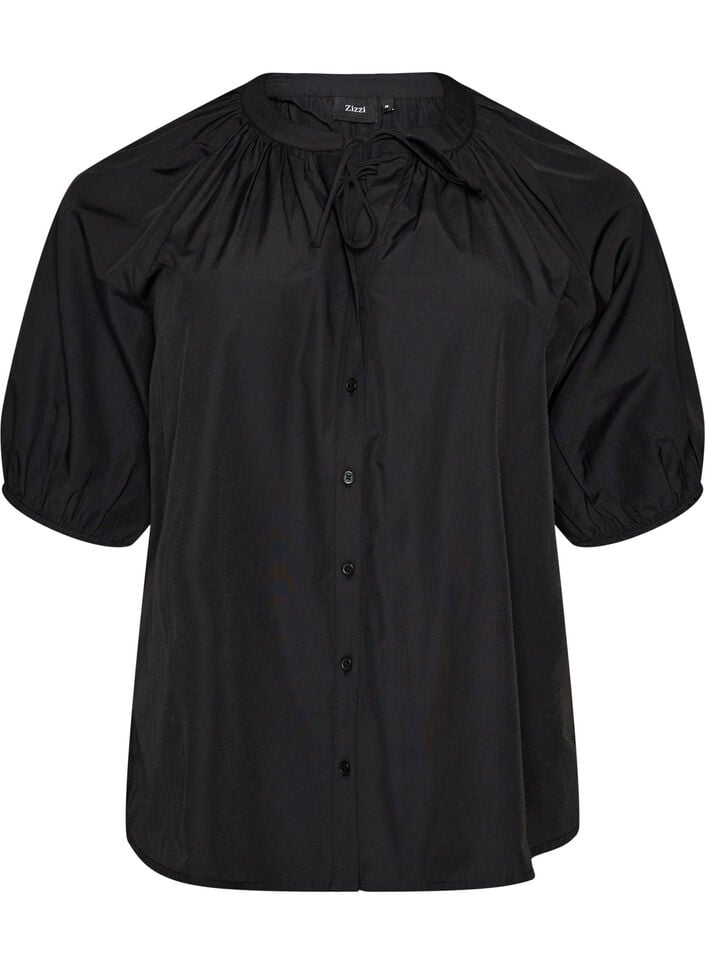 Skjortebluse med knappelukking og knytebelte, Svart, Packshot image number 0